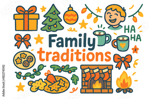 Family Traditions Doodle. Family traditions. Hand-drawn doodle illustration of family traditions. Gift
