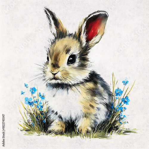 Cute Bunny Watercolor Illustration Sitting Animal Art
