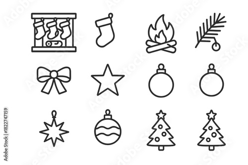 Festive Stockings Icons. Festive Stockings Collection. Line outline icon set of Festive Stockings Collection: