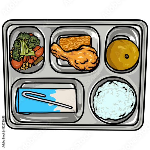 School Lunch Meal Tray with Food Illustration