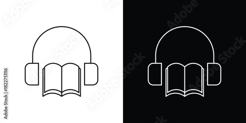 Audiobook icon outline set in black and white. thin line style.