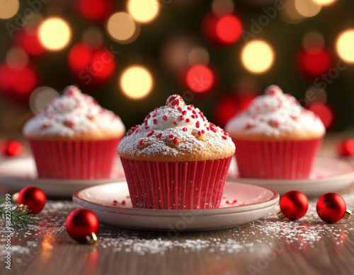 christmas cupcakes on a red background