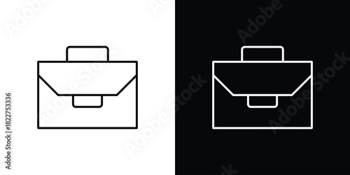 Briefcase icon outline set in black and white. thin line style.