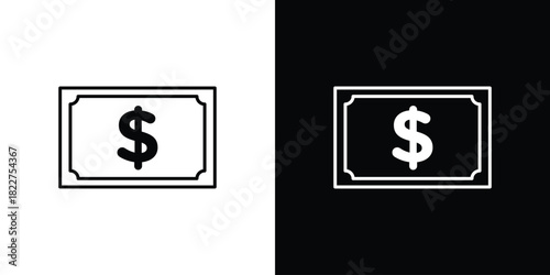 Cash icon outline set in black and white. thin line style.