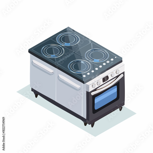 Single electric stove with oven – isometric kitchen appliance illustration