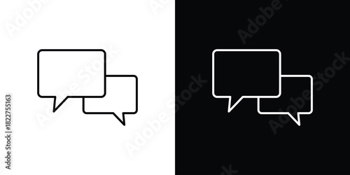 Chat bubble icon outline set in black and white. thin line style.