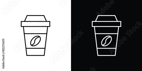 coffee cup icon outline set in black and white. thin line style.