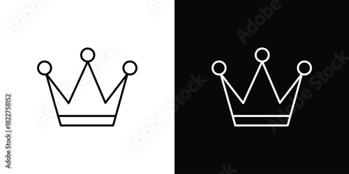 Crown icon outline set in black and white. thin line style.