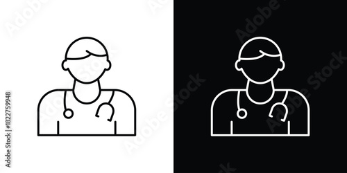 Doctor icon outline set in black and white. thin line style.