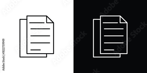 Document icon outline set in black and white. thin line style.