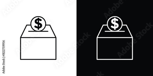 Donation box icon outline set in black and white. thin line style.