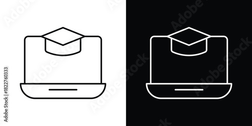 E-learning icon outline set in black and white. thin line style.