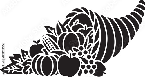 Cornucopia full of harvest for thanksgiving celebration and abundance symbol