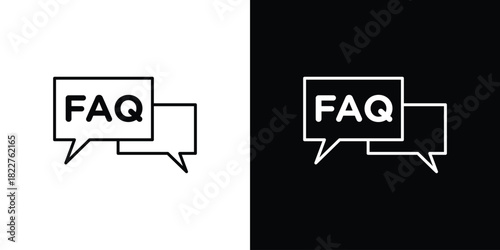 FAQ icon outline set in black and white. thin line style.