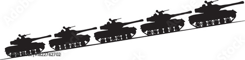 Group of Tanks Moving Up In Military Concept and Vehicle Illustration Against Background