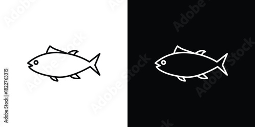 Fish icon outline set in black and white. thin line style.