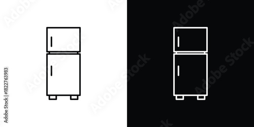 Fridge icon outline set in black and white. thin line style.