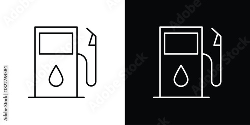 Gas station icon outline set in black and white. thin line style.