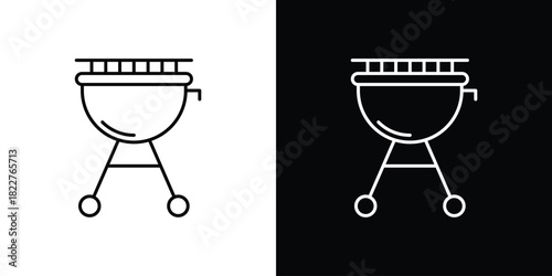 Grill icon outline set in black and white. thin line style.