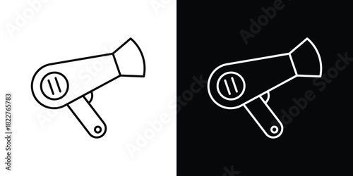 Hair dryer icon outline set in black and white. thin line style.