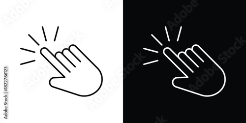 Hand click icon outline set in black and white. thin line style.