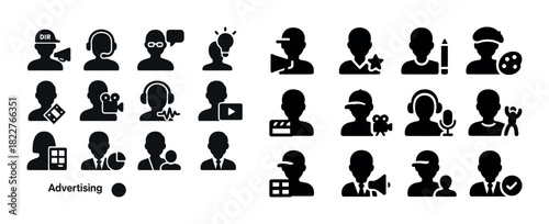 Set of various icon silhouettes representing different professions and activities