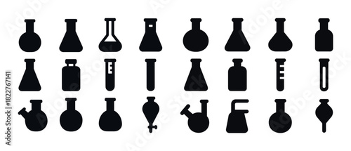 Collection of laboratory flask and beaker silhouettes in various shapes