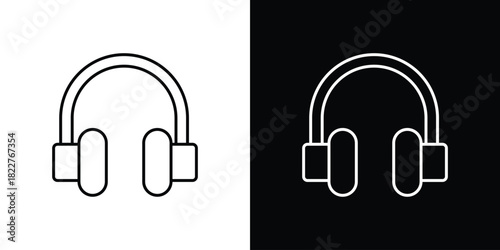 Headphones icon outline set in black and white. thin line style.