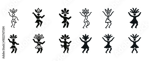 Set of tribal dance silhouettes with headdresses