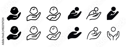 Set of minimal baby and hand icons in various styles