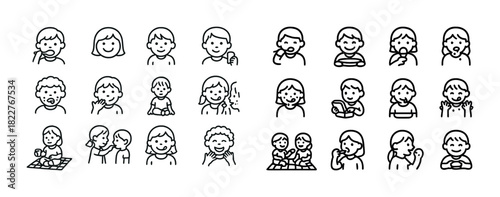 Set of child icons: emotions, activities, outlines