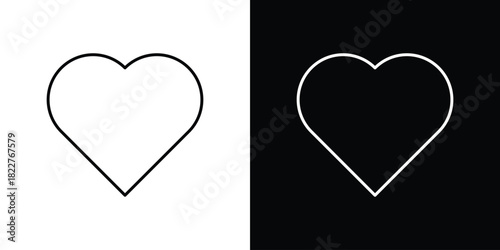 Heart icon outline set in black and white. thin line style.
