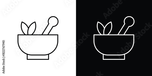 Herbal medicine icon outline set in black and white. thin line style.