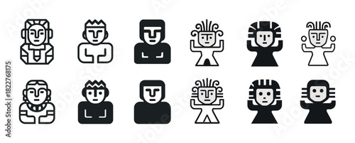 Set of ancient culture inspired icons in simple black and white style