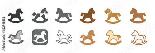Variety of rocking horse icons: different styles and colors
