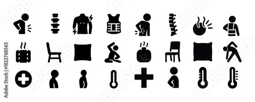 Icons representing back pain and relief solutions