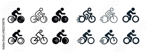 Set of bicycle icons showing speed variations in simple black and white designs