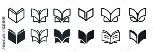 Set of book and butterfly icon designs in minimalist styles