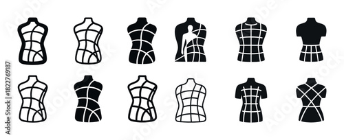 Set of black mannequin silhouettes with geometric designs