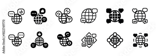 Global communication icons set with speech bubbles and emojis