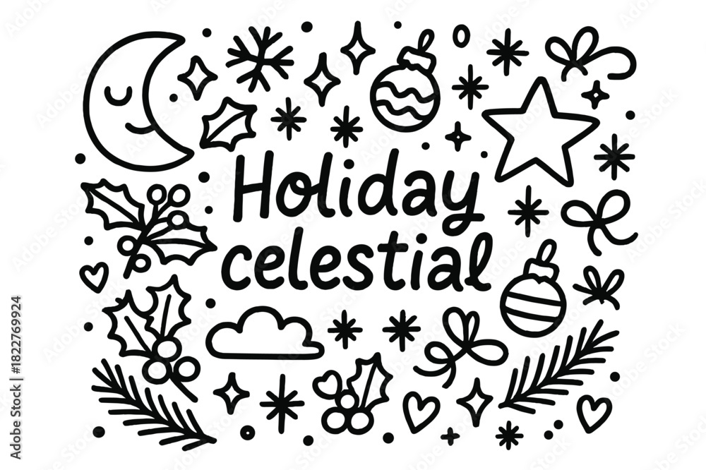 Fototapeta premium Holiday Celestial Doodle. Holiday celestial. Hand-drawn doodle illustration of holiday celestial. Crescent