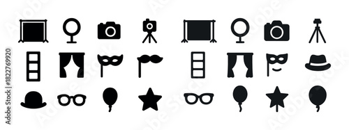 Photo booth props collection: masks, glasses, and more