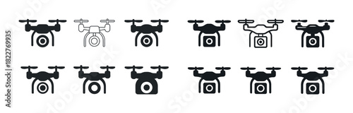 Set of drone icons in various styles and designs