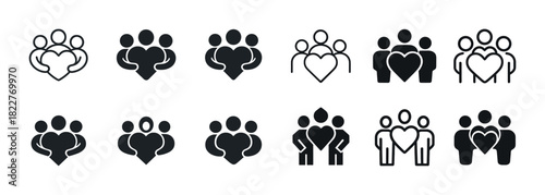 Human and pet icons: heart, friendship, love, community symbols