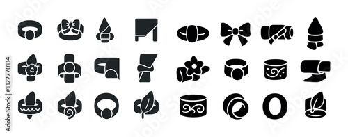 Set of 24 unique black silhouette napkin ring icons