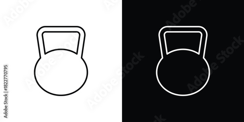 Kettlebell icon outline set in black and white. thin line style.