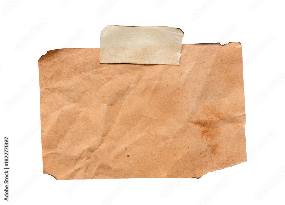 Fototapeta premium old burnt paper with paper tape isolated on white background