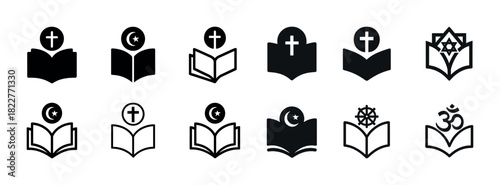 Religious symbols icons: christianity, islam, judaism, buddhism, hinduism