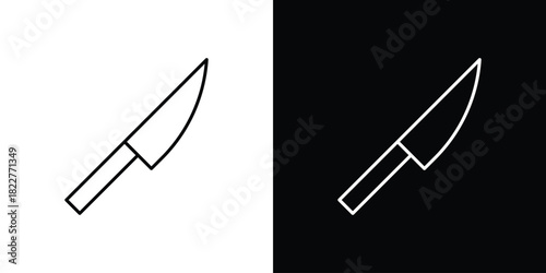 Kitchen knife icon outline set in black and white. thin line style.