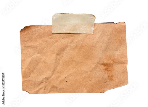 old burnt paper with paper tape isolated on white background